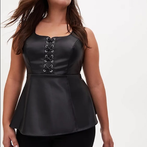 torrid Tops - NWT Torrid size 1 faux black leather peplum lace